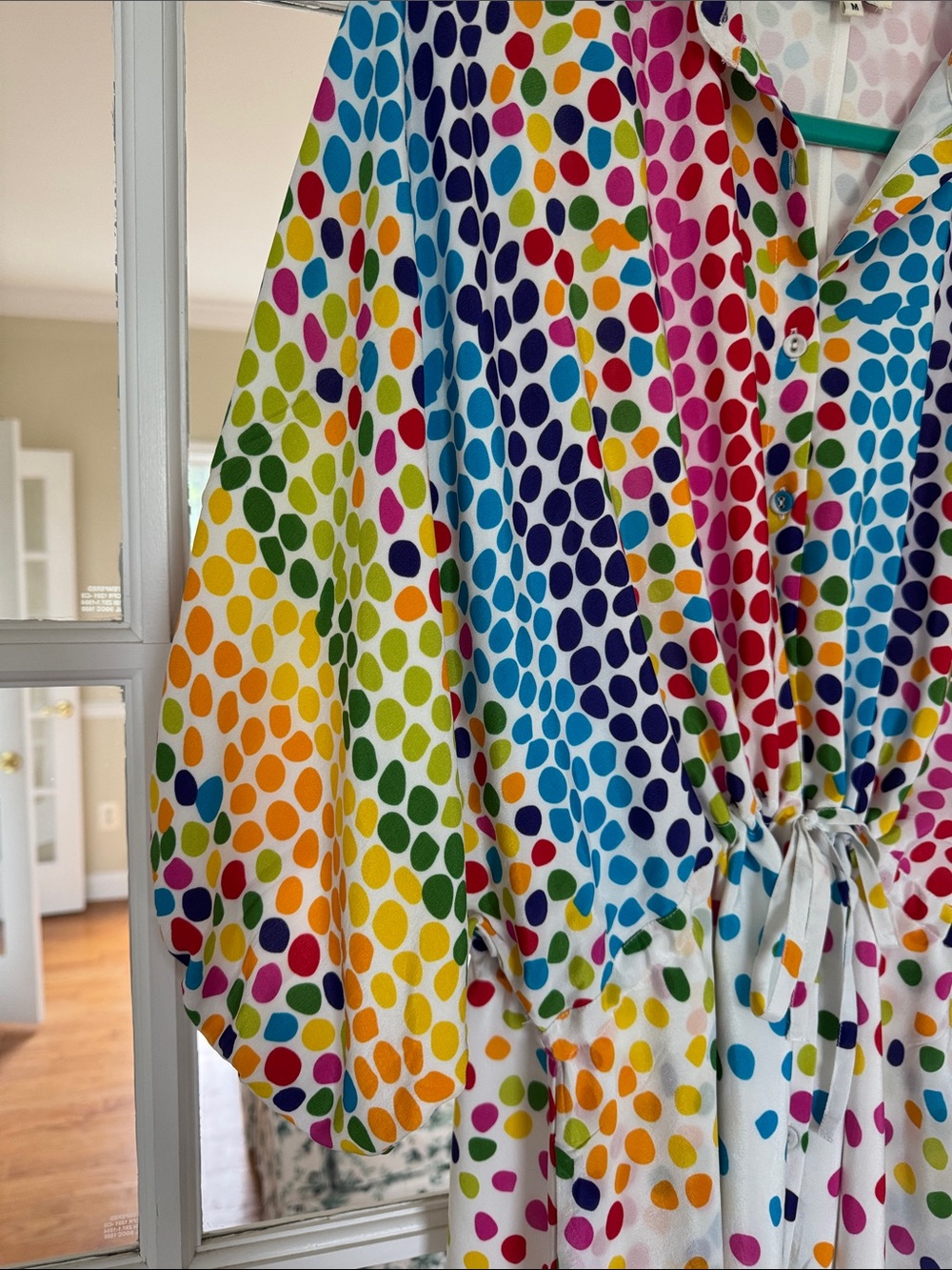 Colorful Polka Dot Drawstring Waist High Low Shirt Mini Dress - All Things Mochi - Picture 5 of 9